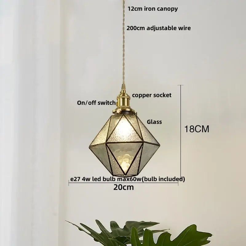 Vintage teal blue glass led pendant light kitchen brass hanging lamp