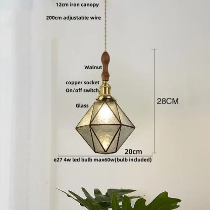 Vintage teal blue glass led pendant light kitchen brass hanging lamp