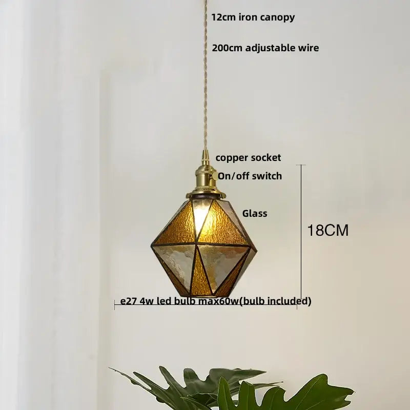 Vintage teal blue glass led pendant light kitchen brass hanging lamp