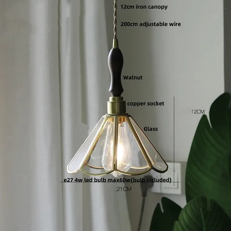 Vintage teal blue glass led pendant light kitchen brass hanging lamp