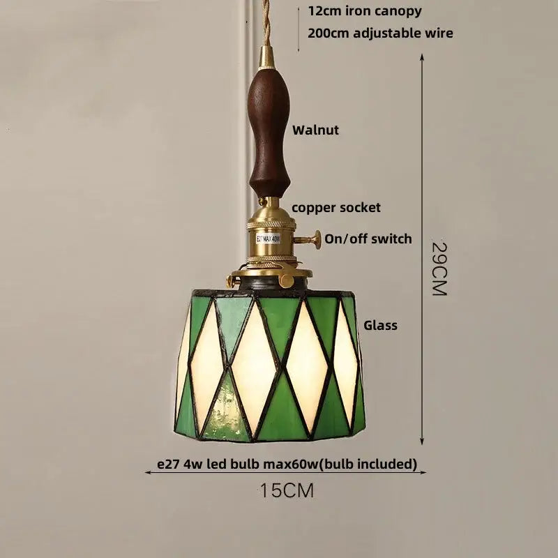 Vintage teal blue glass led pendant light kitchen brass hanging lamp