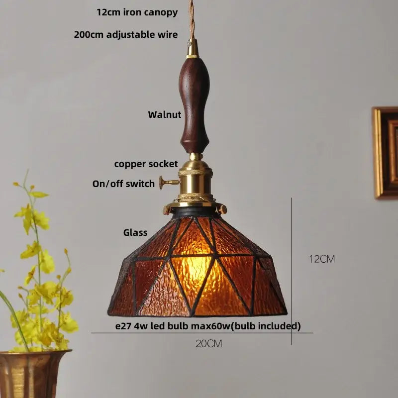Vintage teal blue glass led pendant light kitchen brass hanging lamp