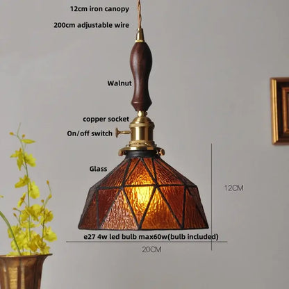 Vintage teal blue glass led pendant light kitchen brass hanging lamp