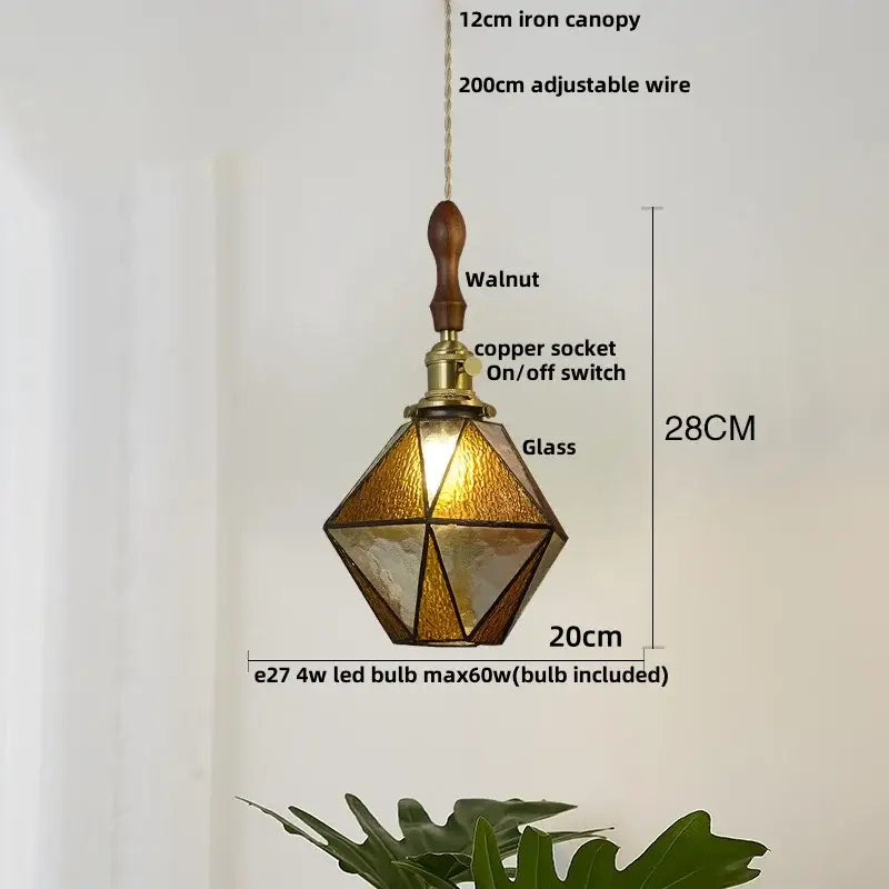 Vintage teal blue glass led pendant light kitchen brass hanging lamp