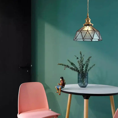 Vintage teal blue glass led pendant light kitchen brass hanging lamp