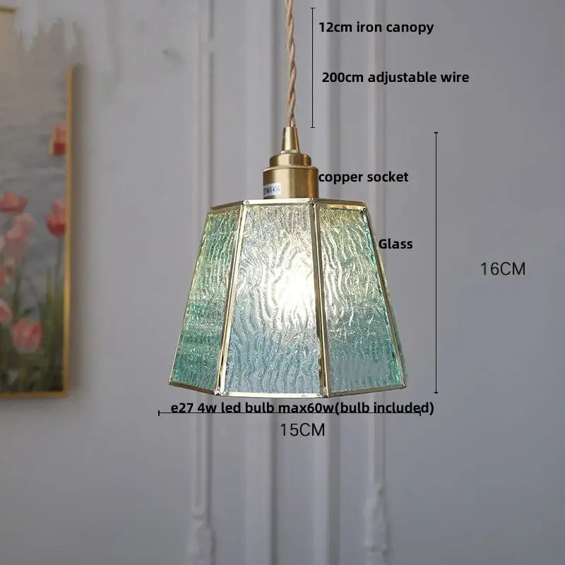 Vintage teal blue glass led pendant light kitchen hanging lamp
