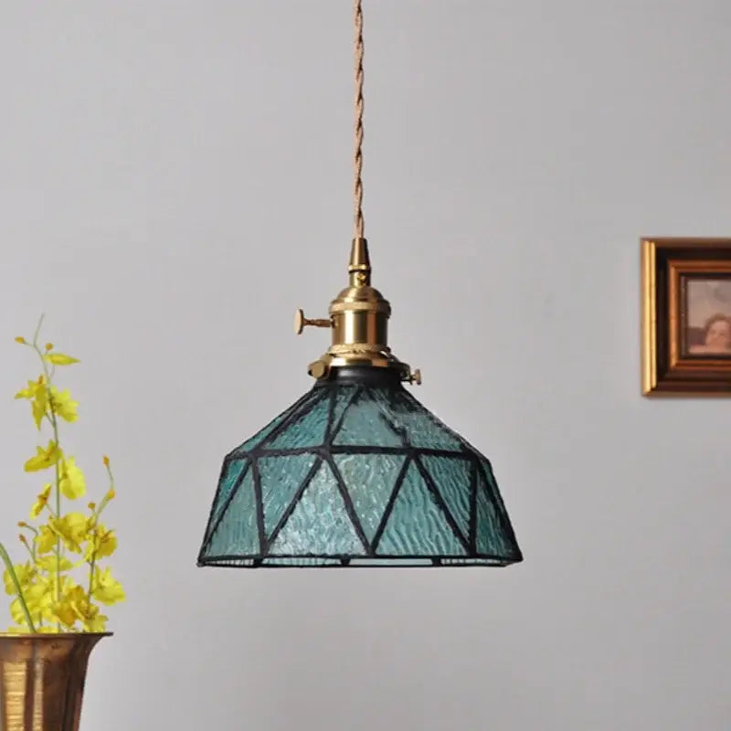 Vintage teal blue glass led pendant light kitchen hanging lamp