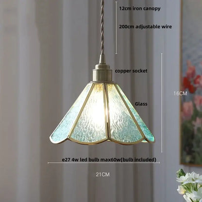 Vintage teal blue glass led pendant light kitchen hanging lamp