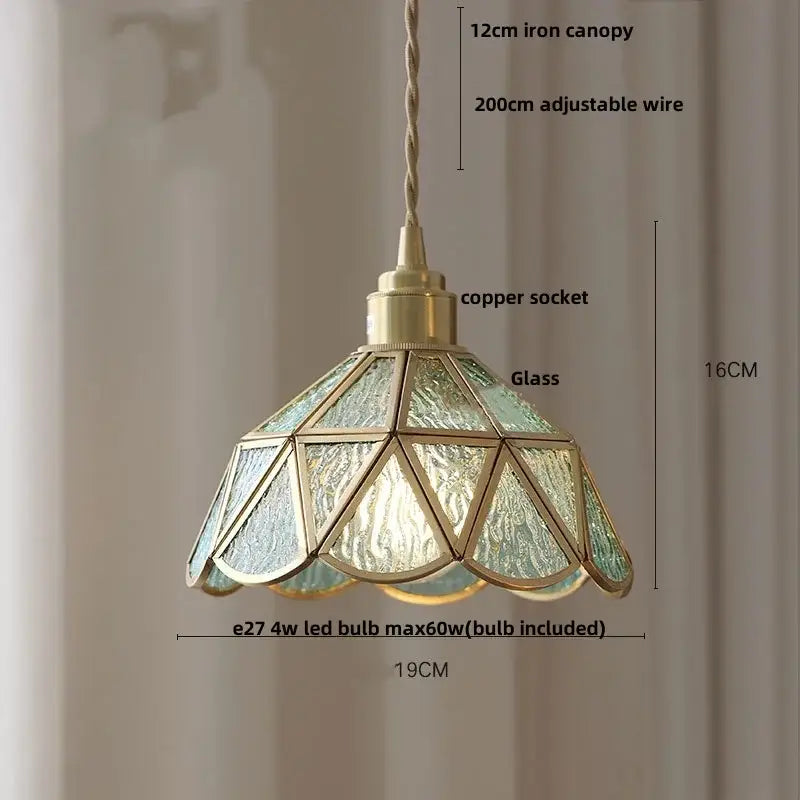 Vintage teal blue glass led pendant light kitchen hanging lamp