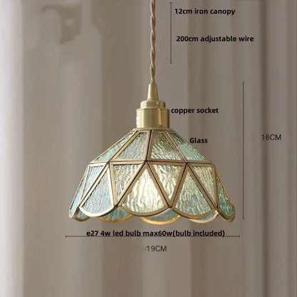 Vintage teal blue glass led pendant light kitchen hanging lamp