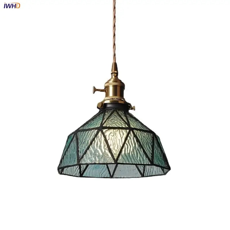 Vintage teal blue glass led pendant light kitchen hanging lamp