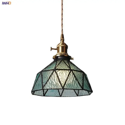 Vintage teal blue glass led pendant light kitchen hanging lamp