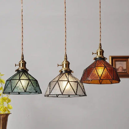 Vintage teal blue glass led pendant light kitchen hanging lamp