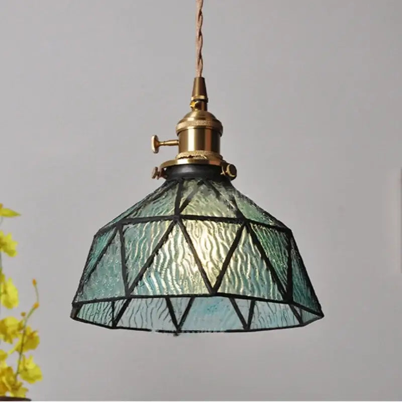 Vintage teal blue glass led pendant light kitchen hanging lamp