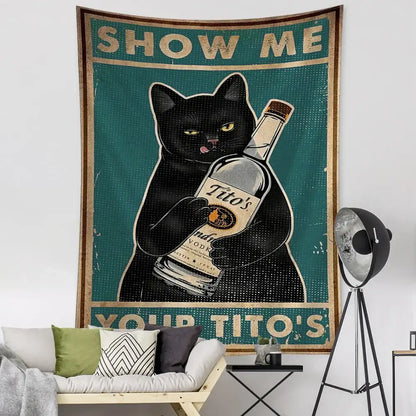 Vintage teal cat tarot tapestry – bedroom tito’s vodka wall decor