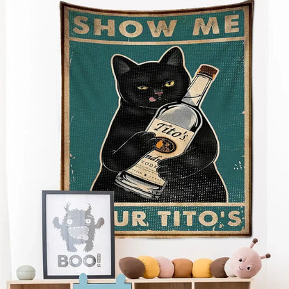 Vintage teal cat tarot tapestry – bedroom tito’s vodka wall decor