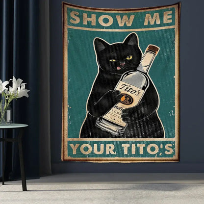Vintage teal cat tarot tapestry – bedroom tito’s vodka wall decor