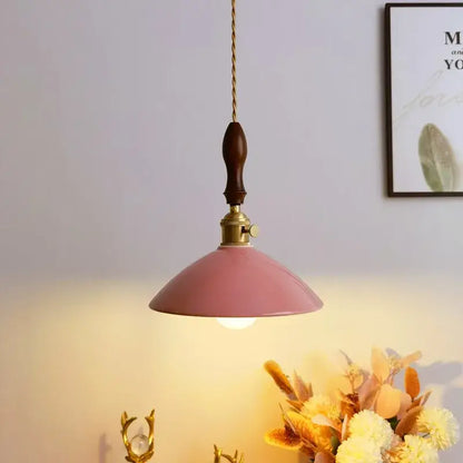 Vintage teal ceramic led pendant lamp kitchen light with wood handle