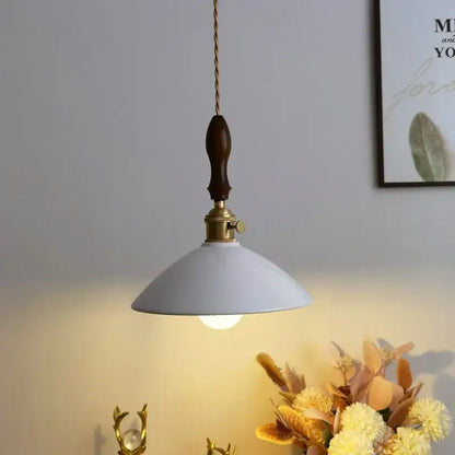 Vintage teal ceramic led pendant lamp kitchen light with wood handle