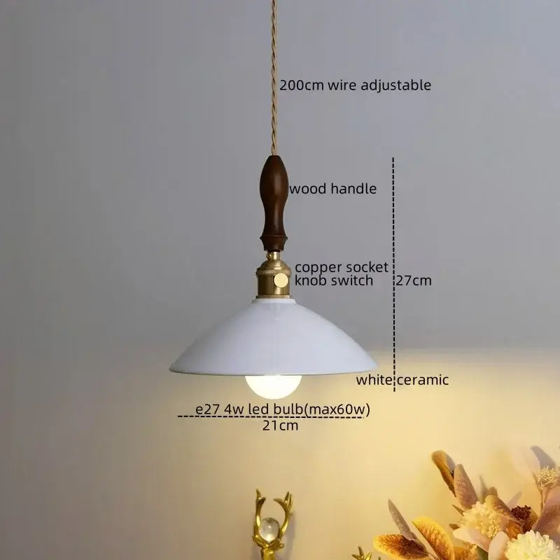 Vintage teal ceramic led pendant lamp kitchen light with wood handle