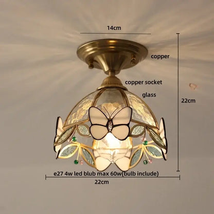 Vintage tiffany stained glass led ceiling lamp bedroom brass fixture