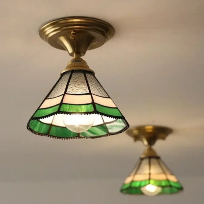 Vintage tiffany stained glass led ceiling lamp bedroom brass fixture
