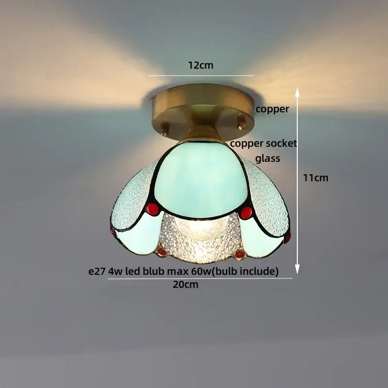 Vintage tiffany stained glass led ceiling lamp bedroom brass fixture