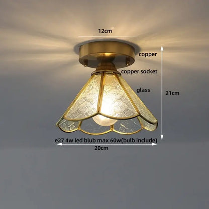 Vintage tiffany stained glass led ceiling lamp bedroom brass fixture