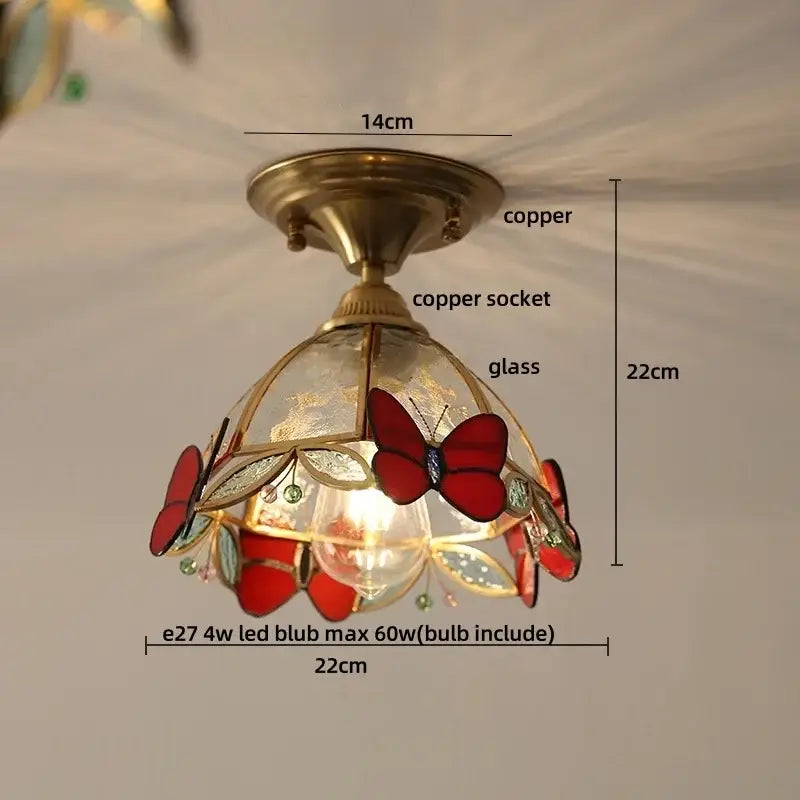 Vintage tiffany stained glass led ceiling lamp bedroom brass fixture