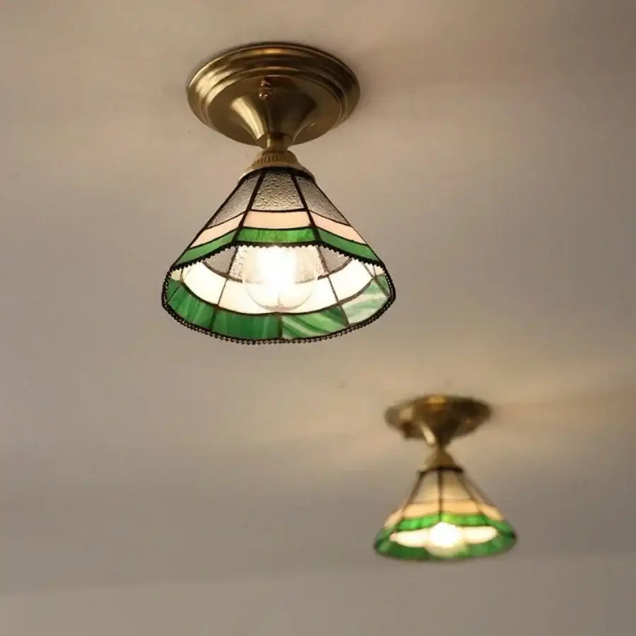 Vintage tiffany stained glass led ceiling lamp bedroom brass fixture