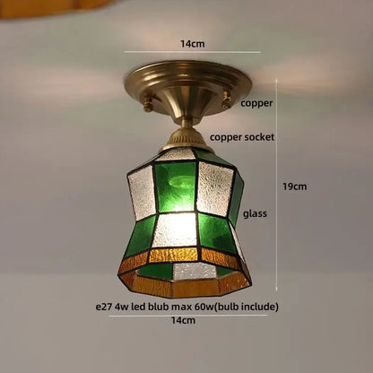 Vintage tiffany stained glass led ceiling lamp bedroom brass fixture