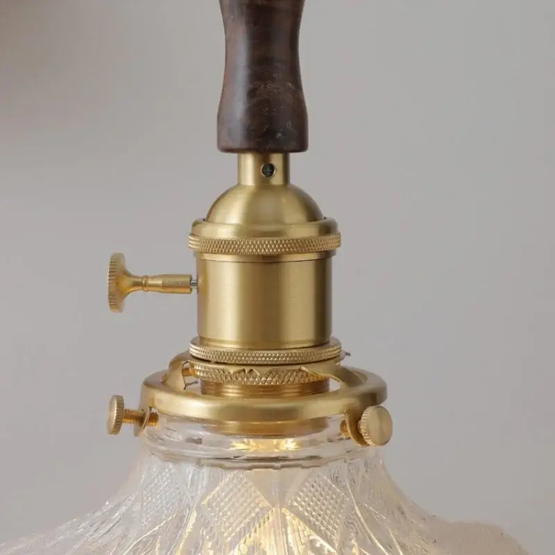 Vintage walnut and brass glass led pendant lamp dining room
