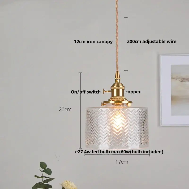 Vintage walnut and brass glass led pendant lamp dining room