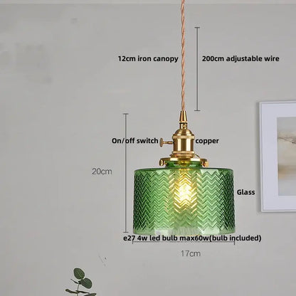 Vintage walnut and brass glass led pendant lamp dining room