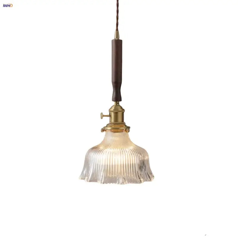 Vintage walnut and brass glass led pendant lamp dining room