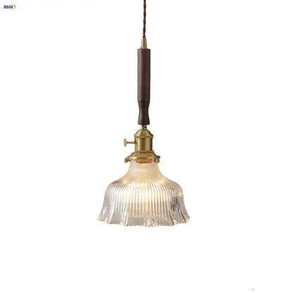 Vintage walnut and brass glass led pendant lamp dining room