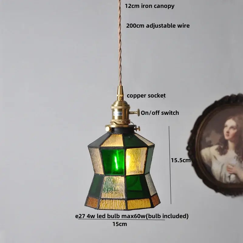 Vintage walnut and brass glass led pendant lamp dining room