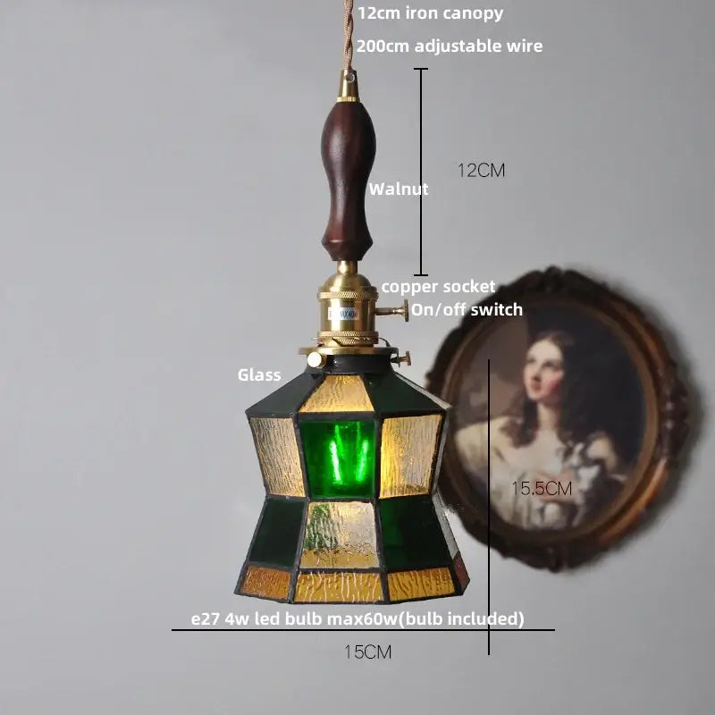 Vintage walnut and brass glass led pendant lamp dining room