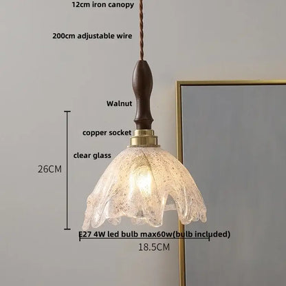 Vintage walnut & green glass led wood pendant light dining room