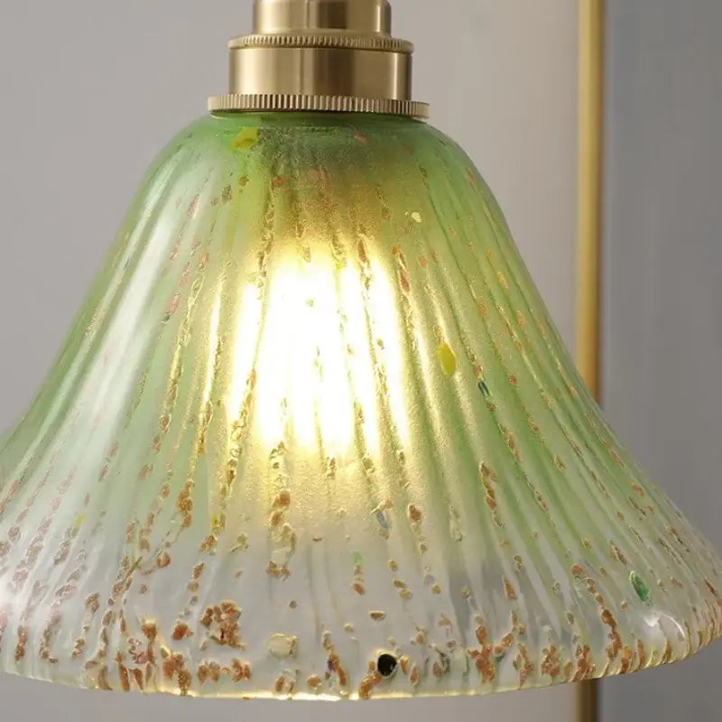 Vintage walnut & green glass led wood pendant light dining room