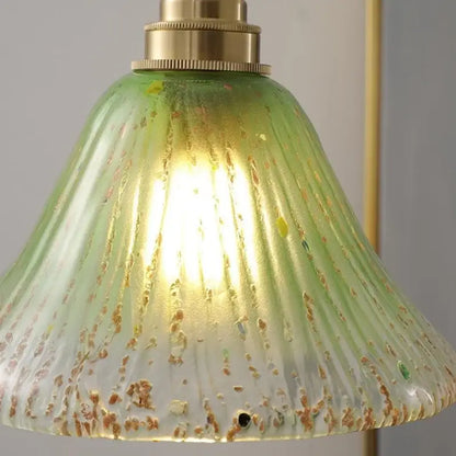 Vintage walnut & green glass led wood pendant light dining room