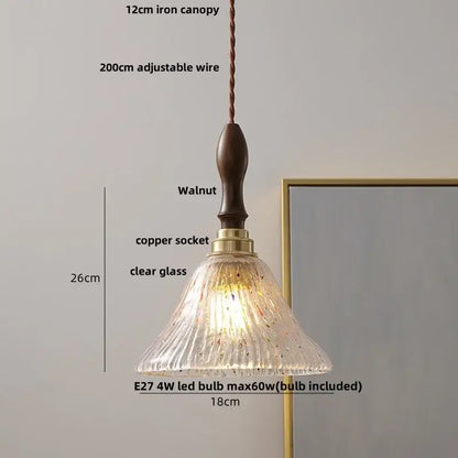 Vintage walnut & green glass led wood pendant light dining room