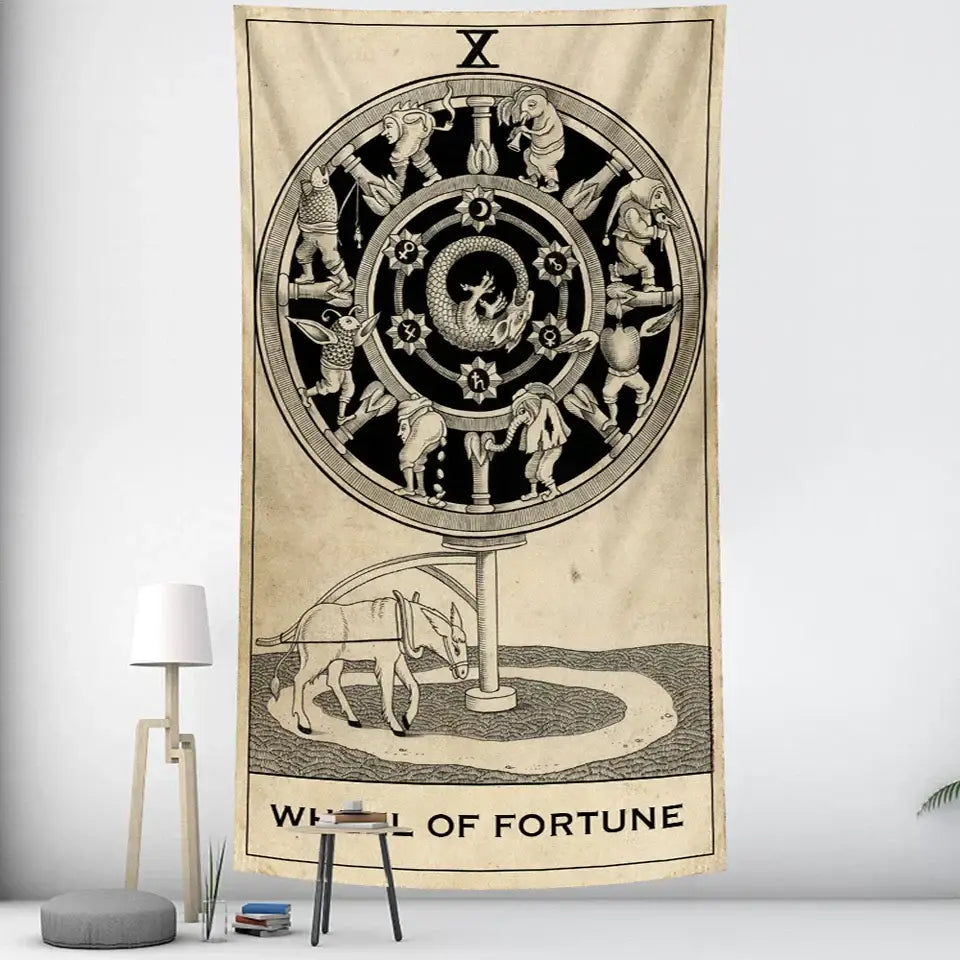 Vintage wheel of fortune tarot witchcraft tapestry bedroom wall decor