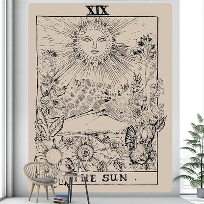 Vintage wheel of fortune tarot witchcraft tapestry bedroom wall decor