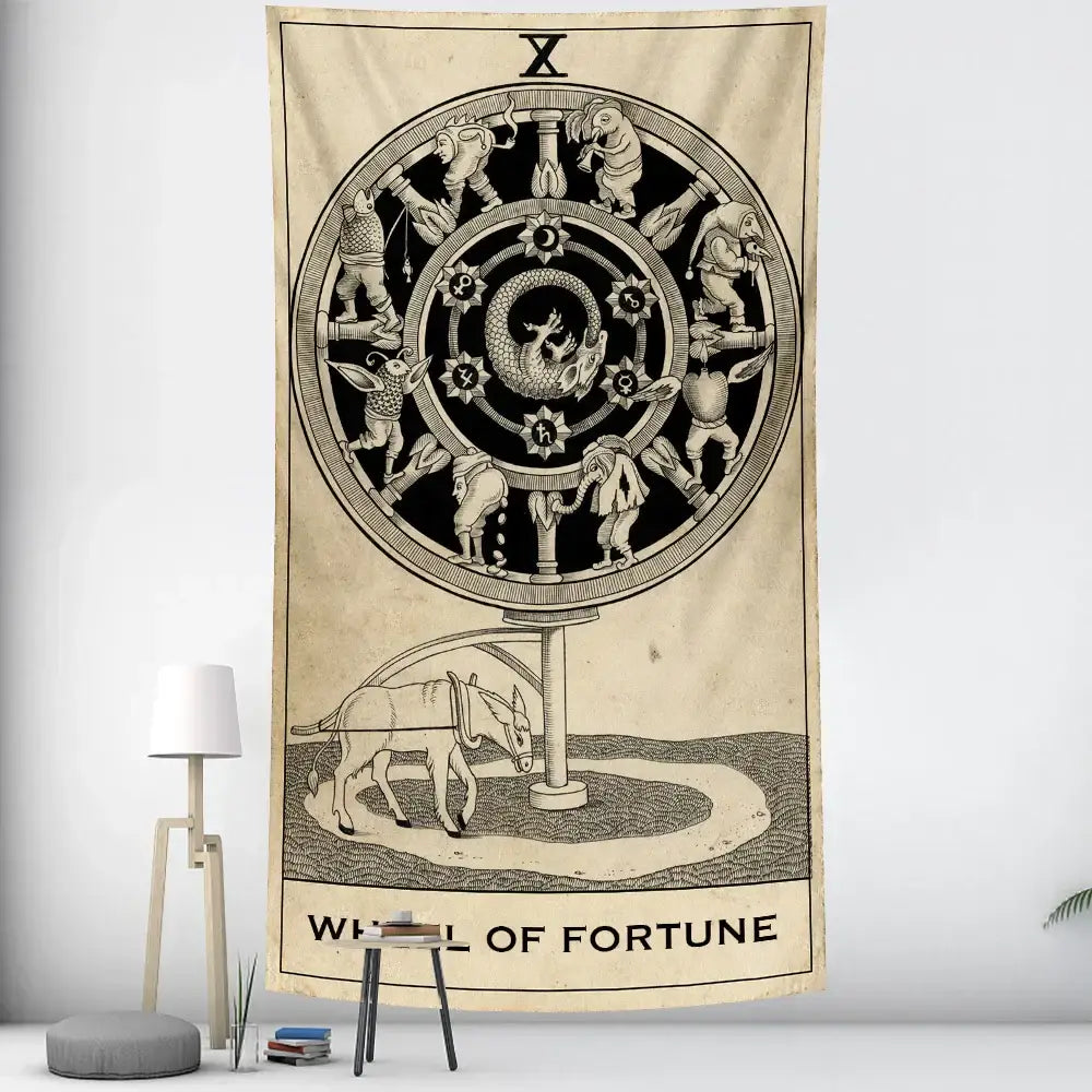 Vintage wheel of fortune tarot witchcraft tapestry bedroom wall decor