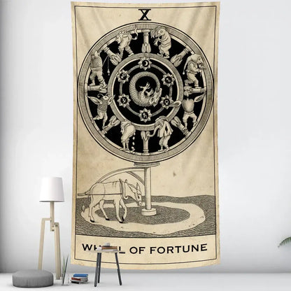 Vintage wheel of fortune tarot witchcraft tapestry bedroom wall decor