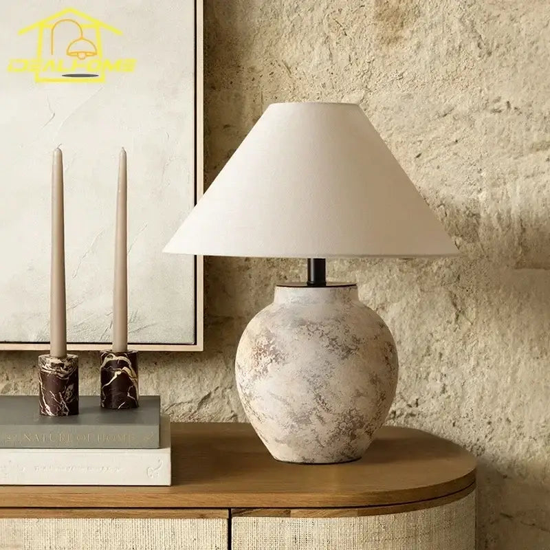 Vintage white & gray ceramic led table lamp bedroom decor