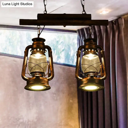 Vintage wood and copper lantern island light kitchen fixture