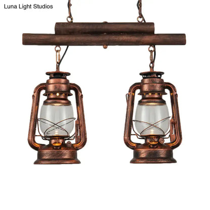 Vintage wood and copper lantern island light kitchen fixture