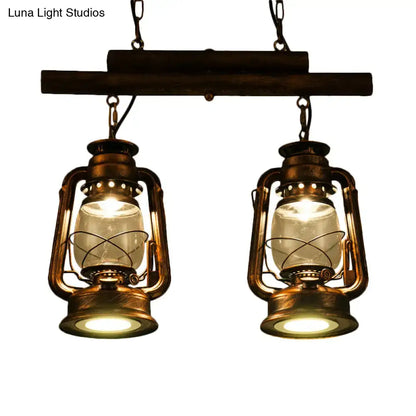 Vintage wood and copper lantern island light kitchen fixture